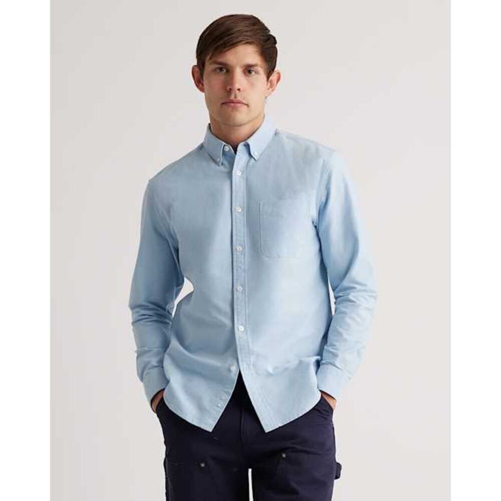 Quince Men's 100% Organic Cotton Oxford Shirt Light Blue Sleeved Top S